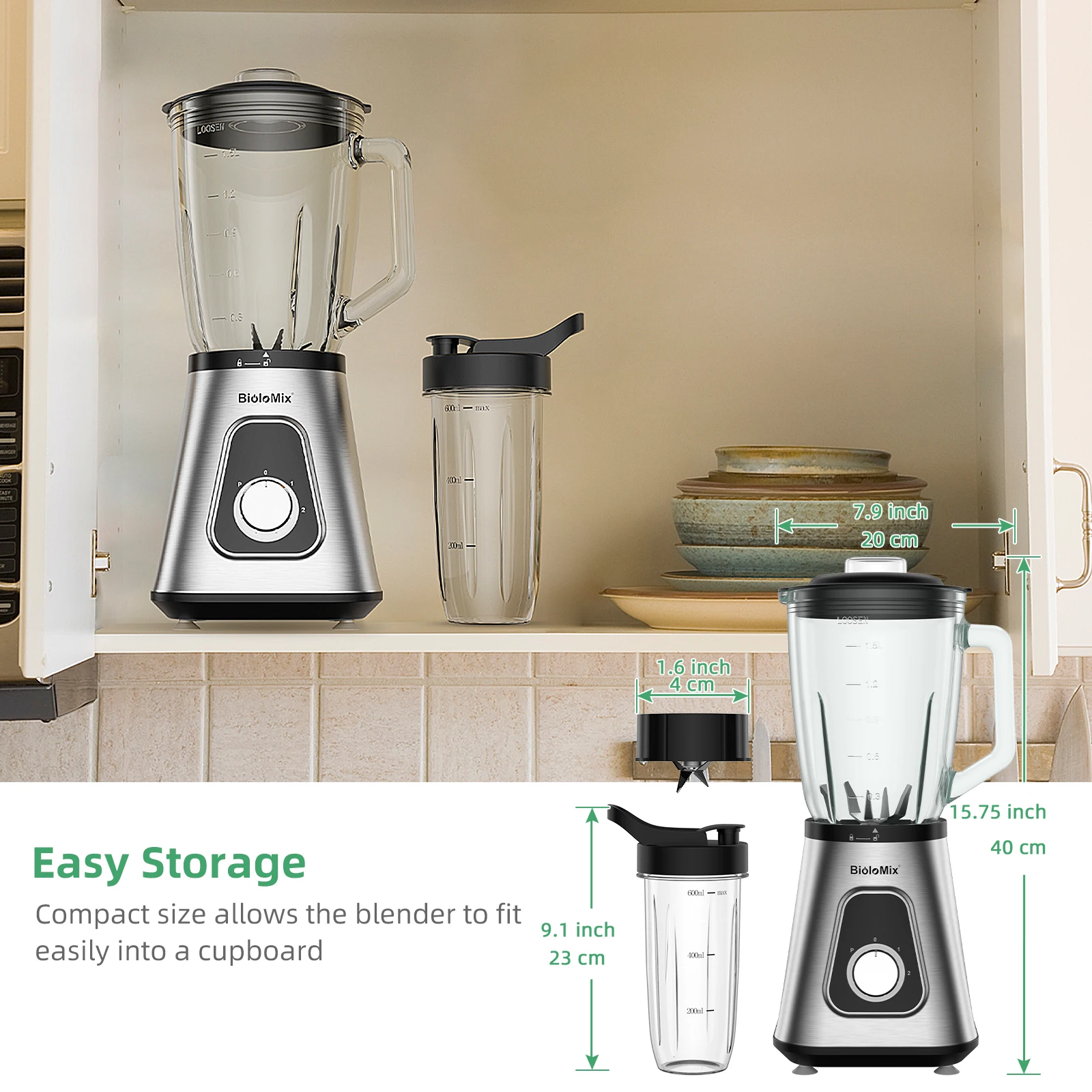 1300W Smoothie Blender with 1.5L Glass Jar - Biolomix