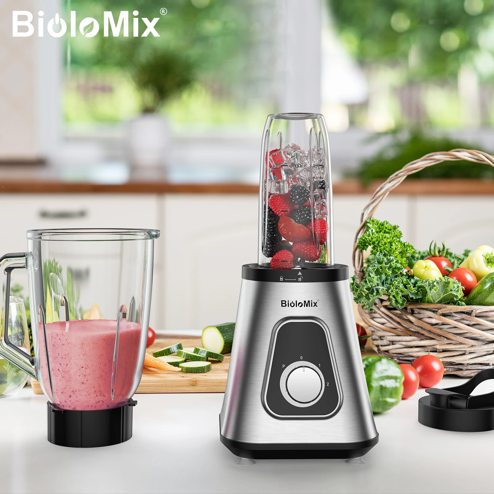 ミキサー　Biolomix 1300wスージーブレンダー、1.5lガラスジャー 1300W Smoothie Blender with 1.5L Glass Jar - Biolomix